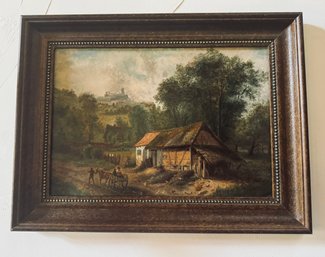 Country Farmhouse 1854 / Signed Oil Painting On Board