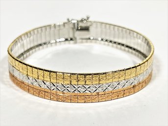 Super Fine Sterling Silver Tri Colored Gold Italian Bracelet