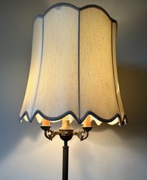 Antique Brass Floor Lamp With Silk Shade