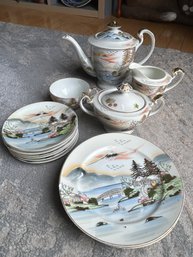 Vintage Japanese KUTANI Hand Painted Teapot, Servers And Plates