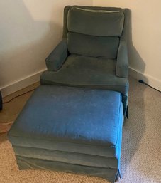 Blue Velour Club Chair And Ottoman