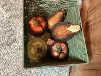 Basket Of Sparkly Decorative Lg Apples & Pears