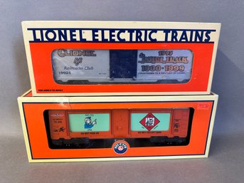 NIB Lionel Trains: Get Out Of Jail Monopoly & 1993 Railroad Club Box Car, 6-29635 & 6-19924