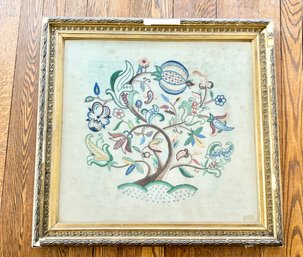 Vintage Crewel Embroidered Tree Of Life Sampler