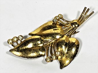 Gold Over Sterling Silver Vintage Leaf Brooch