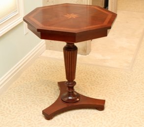 Star Inlay Mahogany Octagonal Pedestal Occasional Side Table