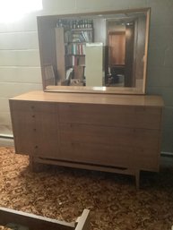 Mid Century Blonde American Dresser With Mirror