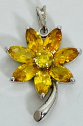 SILVER TONE BRIGHT YELLOW FLOWER PENDANT