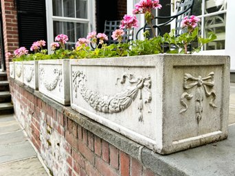 A Set Of 5 Cast Stone Planters With Acanthus Wreath Motif