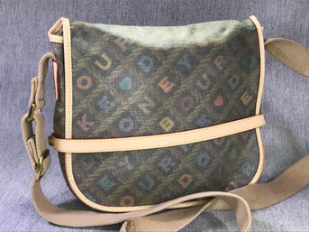 Vintage DOONEY & BOURKE Multi Color Logo Print Leather Canvas Shoulder Bag Purse - Nice Hard To Find Piece !