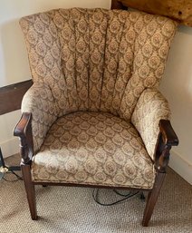 Shellback Upholstered Chair With Mahogany Arms & Legs
