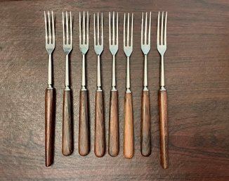 Compatible Set Of Mid Century Teak Handled Forks, Made In France