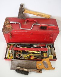 Painted Red Tool Box Full Of Tools