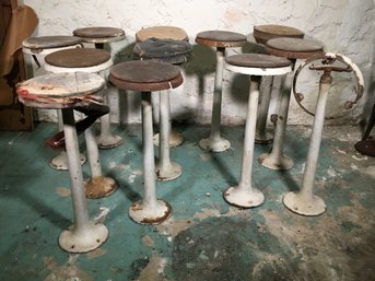 12 Antique Diner / Bar Stools From This Building - GREAT SET - They Need FULL RESTORATION - Tons Of Potential