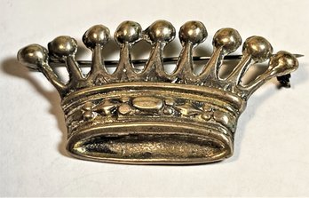 Vintage Sterling Silver Crown Brooch