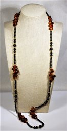 Elongated Genuine Amber Beaded Necklace 34' Long