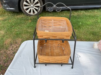 Longaberger Basket Stand With 2 Baskets With 1 Liner