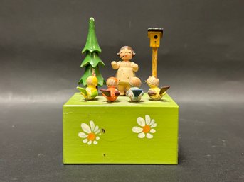 Vintage Mid-Century Music Box In Wood, Birds In Song