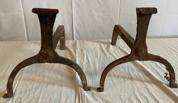 Pair Of Early Hand Forged Andirons