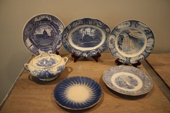 Four(4) Vintage Original Copper Engraved Plates Printed On Staffordshire Ironstone A Liberty Blue Yale Plate