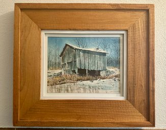 One More Winter / Charming Signed  Watercolor In Rustic Frame