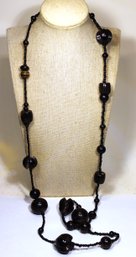 Fine Asian Hand Carved Wood Beaded Necklace 44' Long