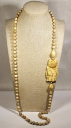 Genuine Jasper Stone Beaded Necklace Having Cat Pendant 32' Long