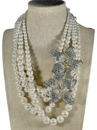 White House Black Market Faux Pearl & Rhinestone Large Multi Strand Necklace