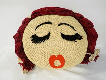 Fun Vintage 60s Crochet Girl Face Pillow