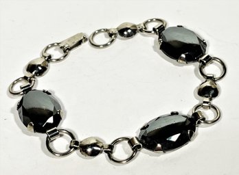 Sterling Silver Hematite Link Vintage Bracelet