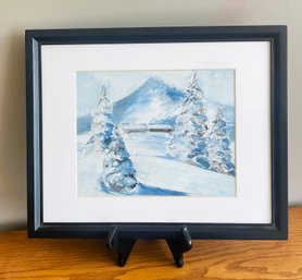 Pretty Winter Scene Watercolor Matted And Framed