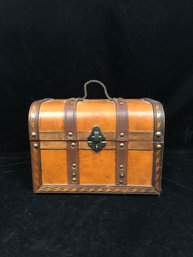 Small Leather And Wood Decorative Chest