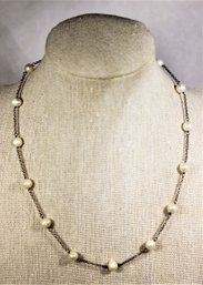 Sterling Silver Chain Necklace Having Cultured Pearls 16' Long