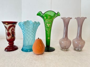 Collection Of 5 Vintage Art Glass Vases