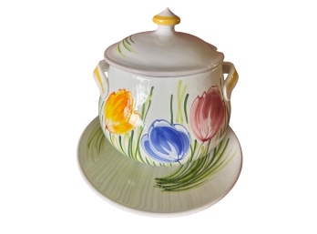 Hand Painted Tulip Pattern Covered Tureen With Ladle And Liner Plate