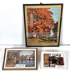 Three Vintage Framed Thermometers Incl. One W/ Annual Calendar On Back - Joseph Testo, Strfd Trust Co, More