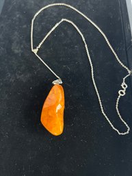 Extra Large Amber Pendant With Antique Silver Chain