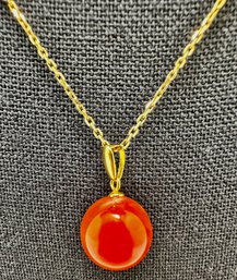 18K Gold Necklace With Genuine Coral Bead Pendant In Original Box, Japan