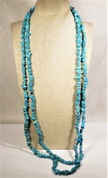 Elongated Turquoise Shard Beaded Necklace 60' Long (one Bead Is Chipped)