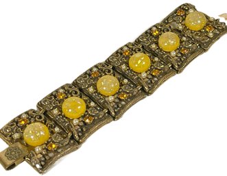 Fantastic Costume Gold Tone Bracelet W Large Yellow Stones