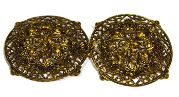 Fine Two-part Victorian Gilded Brass Belt Buckle In Filigree