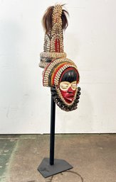 A Stunning And Large African Mask On Stand With Shell Details