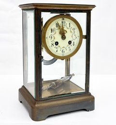 French Champleve, Brass & Enamel Case Clock, Ca. 1880