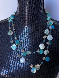 Handcrafted Double Strand Abalone Beaded Necklace With Matching Stretch Bracelet