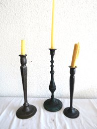 Three Tall Iron Candle Stick Holders