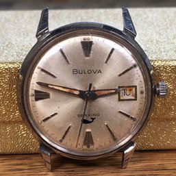 Great Vintage Look ! - Vintage BULOVA SEA KING Mens Watch - In Need Of Repair - Stainless Steel - Potential !