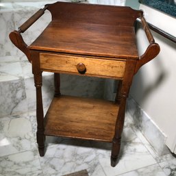 Antique Wash Stand Circa 1860-1880 Walnut - One Drawer And Two Towel Bars - Very Nice Antique Stand - Nice !