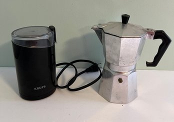 Small Appliances: Krups Coffee Grinder, Espresso Pot, And Villaware Sandwich Press