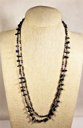 Silver And Lapis Beaded Double Strand Necklace