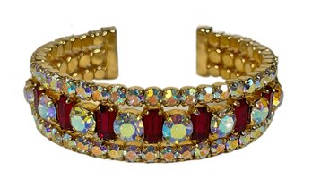 Great Gold Tone Aurora Borealis Rhinestone Cuff Bracelet